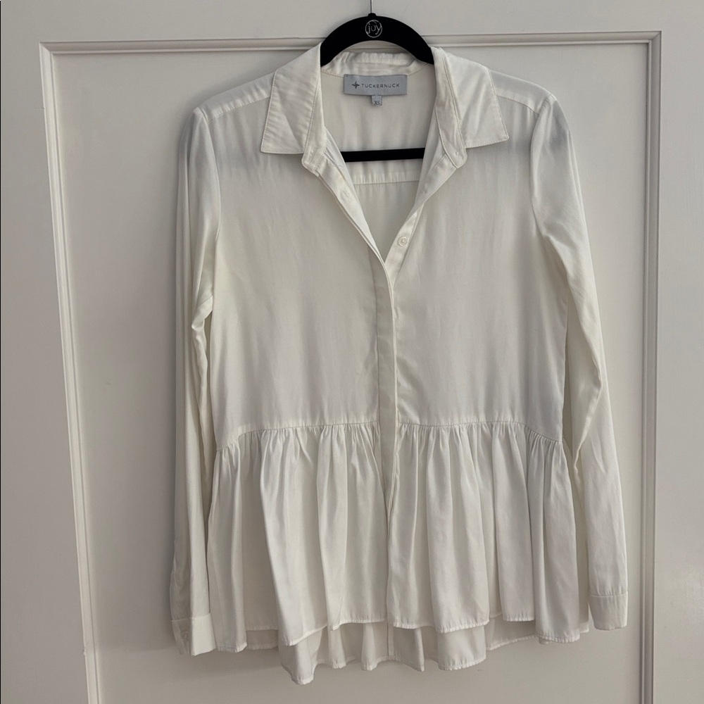 Tuckernuck Womens White Charlotte Peplum Top Blouse Career Button Front Shirt XS